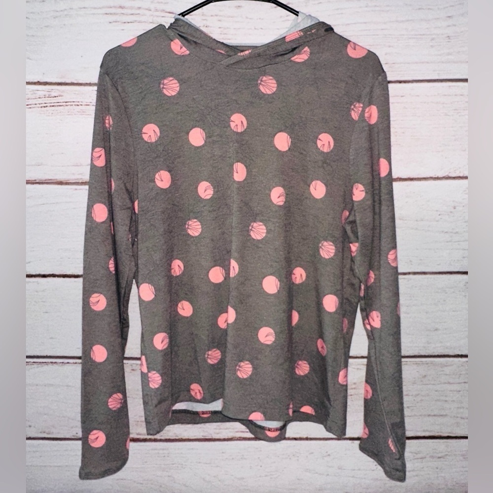 Huk Women's Gray Hoodie with Pink Dots Size Medium Casual lightweight School